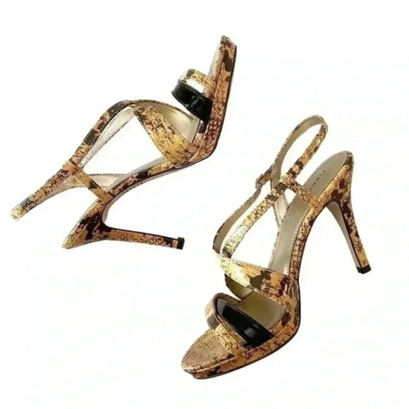 Fioni Strappy High Heel Sandals Snakeskin Tan Brown Faux Leather Size 7.5 - Picture 13 of 14